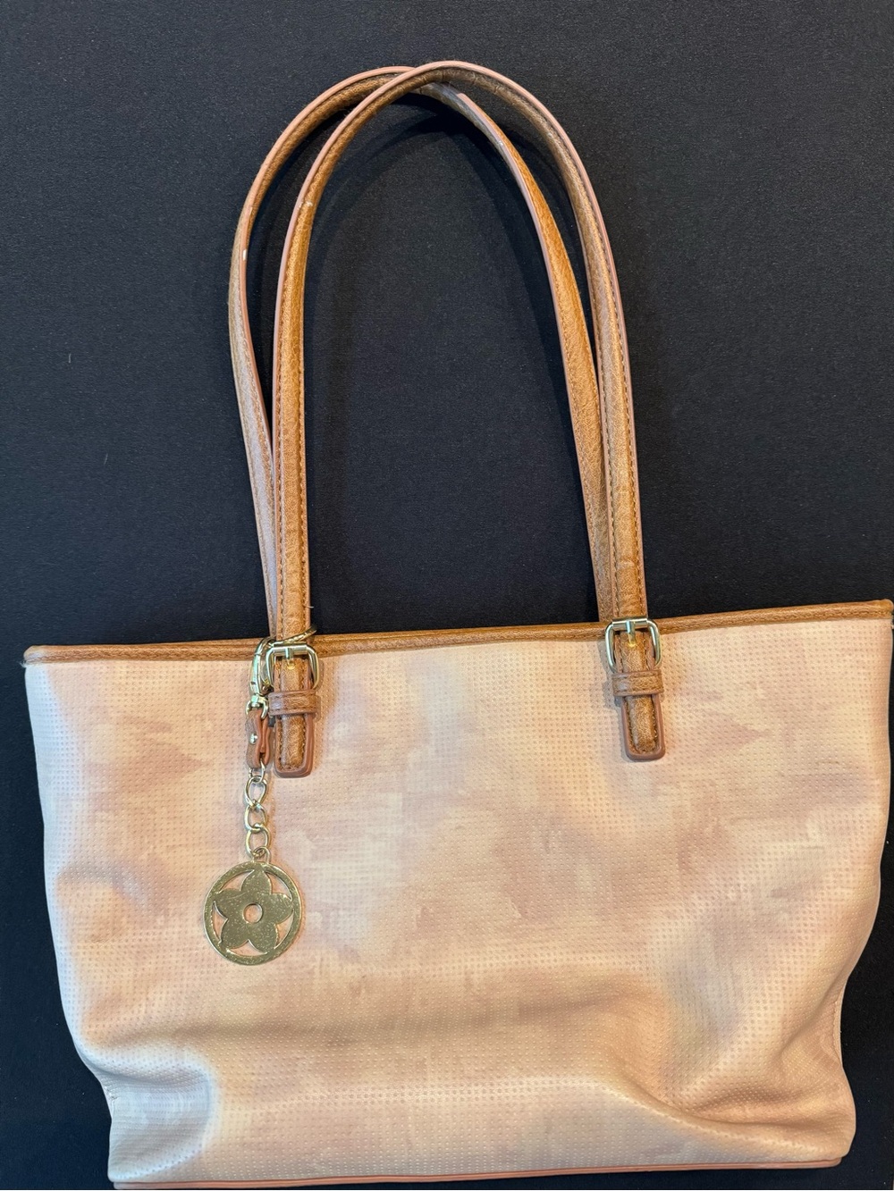 Bueno Peach-Tan Tote with Gold Charm